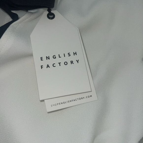 English Factory Sleeveless White Shift Dress With Navy Tie Collar Size Large - Picture 4 of 12